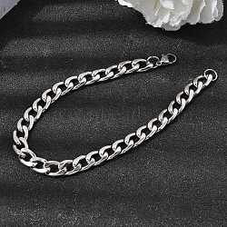 201 Stainless Steel Curb Chain Bracelets for Men, Stainless Steel Color, 8.74 inch(22.2cm)(STAS-T077-22B-01P)