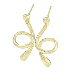 Brass Ear Studs Findings, Snakelike Shape, Real 14K Gold Plated, 27x13mm, Hole: 1.2mm, Pin: 13.5mm(KK-R154-02G)