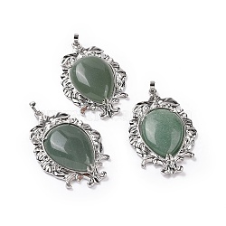 Natural Green Aventurine Big Pendants, Teardrop Charms, with Rack Plating Platinum Tone Brass Findings, 56x37x8mm, Hole: 7x4.5mm(G-P496-01P-18)