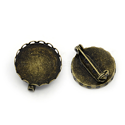 Basic Brooch Pin Findings, with Brass Trays and Iron Back Bar Pins, Nickel Free, Antique Bronze, 22x21x8mm, Hole: 1mm, Pin: 0.8mm, Tray: 20mm(KK-E483-AB-NF)
