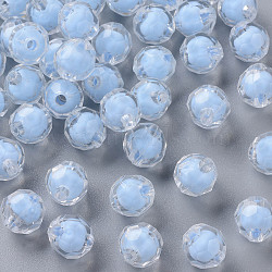 Transparent Acrylic Beads, Bead in Bead, Faceted, Round, Cornflower Blue, 9.5x9.5mm, Hole: 2mm, about 1041pcs/500g(TACR-S152-04A-SS2113)
