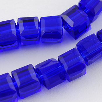 Glass Bead Strands, Faceted, Cube, Blue, 4~5x4~5x4~5mm, Hole: 1mm, 98~100pcs/strand, 40~43cm