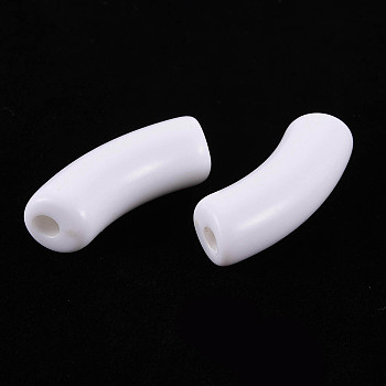 Opaque Acrylic Beads, Curved Tube, White, 34.5x13x11mm, Hole: 3.5mm, about 155pcs/500g