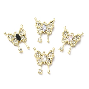 Alloy Crystal Rhinestone Pendant, with Glass, Light Gold, Lead Free & Cadmium Free, Butterfly Charm, Mixed Color, 22.5x17x3mm, Hole: 1.4mm
