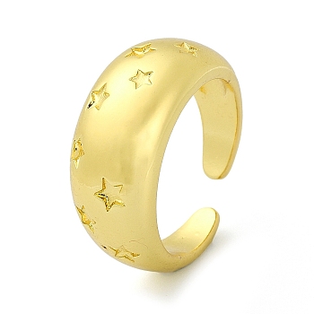 Brass Open Cuff Rings, Star, Real 18K Gold Plated, Inner Diameter: 18mm