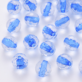 Transparent Acrylic Beads, Round, Faceted, Royal Blue, 12x11.5mm, Hole: 1.8mm, about 550pcs/500g