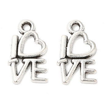 Valentine Gifts Ideas Tibetan Style Alloy Pendants, Lead Free and Cadmium Free, Heart with Love, Antique Silver, 14.5x8mm, Hole: 1mm