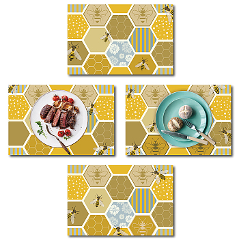 Rectangle with Bees Pattern Cotton Linen Cloth Table Mat, Yellow, 45x30cm, 4pcs/set