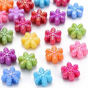 Opaque Resin Beads, AB Color, Snowflake, Mixed Color, 14.5x13x6.5mm, Hole: 4mm, about 1000pcs/bag