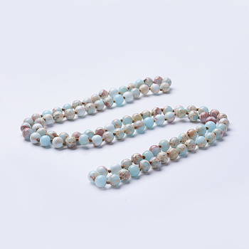 Natural Regalite/Imperial Jasper/Sea Sediment Jasper Beaded Necklaces, Round, Dyed & Heated, Pale Turquoise, 36 inch(91.44cm)
