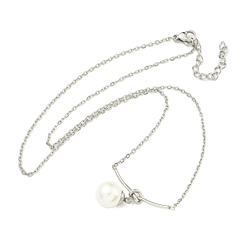 Plastic Imitation Pearl Round Pendant Necklaces, 304 Stainless Steel Cable Chain Necklaces, Stainless Steel Color, 18.11 inch(46cm)