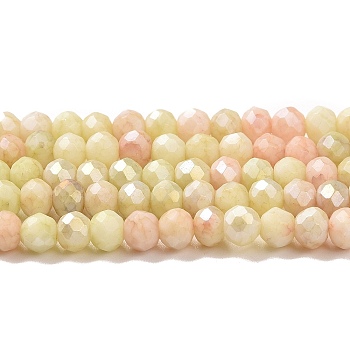 Faceted Electroplated Glass Beads Strands, AB Color Plated, Rondelle, Champagne Yellow, 4x3mm, Hole: 0.9mm, about 112pcs/strand, 16.14''(41cm)