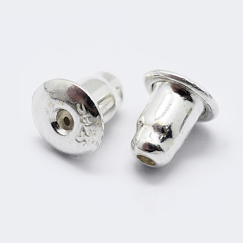 925 Sterling Silver Ear Nuts, with 925 Stamp, Silver, 4.5x4mm, Hole: 0.8mm