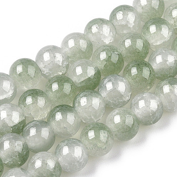 Crackle Baking Painted Imitation Jade Glass Beads Strands, Two Tone, Round, Olive Drab, 10mm, Hole: 1.4mm, about 80pcs/strand, 30.87''(78.4cm)