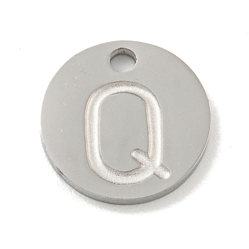 Non-Tarnish 304 Stainless Steel Pendants, Laser Cut, Flat Round with Letter Charm, Stainless Steel Color, Letter Q, 10x1mm, Hole: 1.4mm