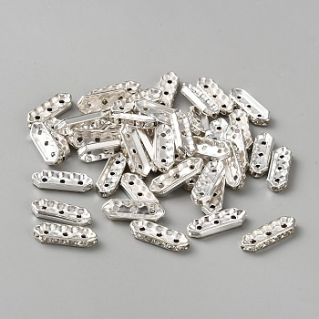 Iron with Crystal Rhinestone Slide Charms, Rectangle, Silver, 21x7x3.5mm, Hole: 1.5mm