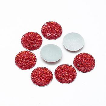 Resin Cabochons, Bottom Silver Plated, Half Round/Dome, Red, 12x3mm