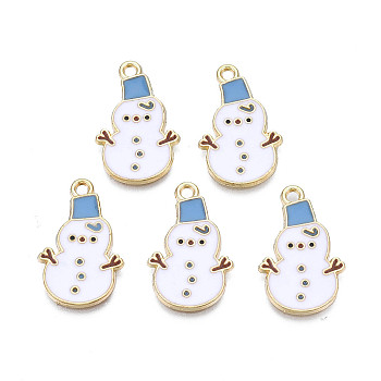 Rack Plating Alloy Enamel Pendants, Cadmium Free & Nickel Free & Lead Free, Light Gold, Christmas, Snowman, Cornflower Blue, 23x14.5x1.5mm, Hole: 1.8mm