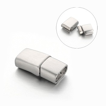 Rectangle 304 Stainless Steel Matte Surface Magnetic Clasps with Glue-in Ends, Stainless Steel Color, 27x14x8mm, Hole: 12x6mm