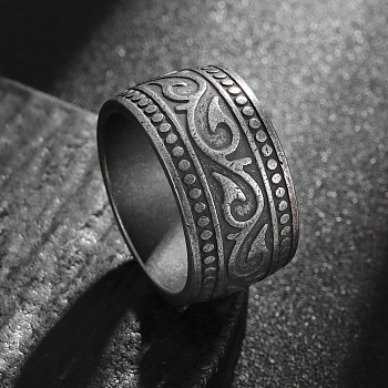 Vintage Totem 304 Stainless Steel Wide Finger Rings for Men, Gunmetal, US Size 9(18.9mm)