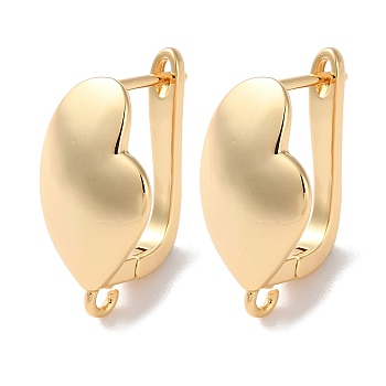 Brass Hoop Earrings Findings, Heart, Real 18K Gold Plated, 19~20x10.5mm, Hole: 1.5mm, Pin: 1mm