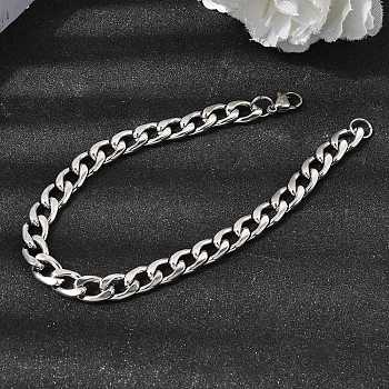201 Stainless Steel Curb Chain Bracelets for Men, Stainless Steel Color, 8.74 inch(22.2cm)