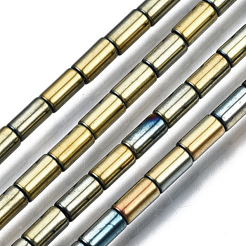 Electroplate Opaque Glass Beads Strands, Column, Light Khaki, 5x2.5mm, Hole: 0.8mm, about 72~75pcs/strand, 13.98 inch~14.25 inch(35.5~36.2cm)