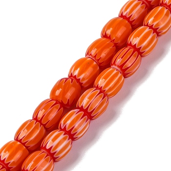 Handmade Lampwork Beads Strands, Rarrel, Orange Red, 6x6mm, Hole: 1mm, about 63pcs/strand, 15.16''(38.5cm)