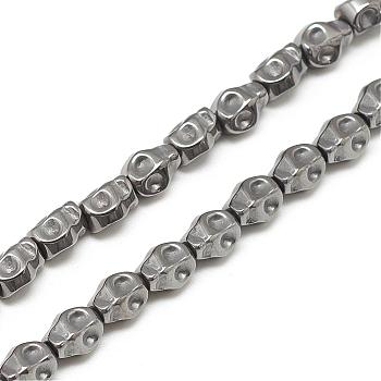 Electroplate Non-magnetic Synthetic Hematite Bead Strands, Skull, Black Plated, 6x5x4.5mm, Hole: 1mm, about 67pcs/strand, 15.7 inch
