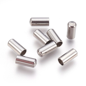 201 Stainless Steel Cord End Caps, Stainless Steel Color, 8.5x4mm, Hole: 3mm