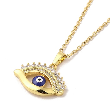 304 Stainless Steel Pendant Necklaces,Brass Micro Pave Cubic Zirconia Pendant with Enamel Necklaces, Eye, 17.44 inch(44.3cm)  Pendant: 17x22.5mm
