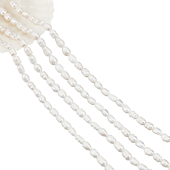 2 Strands Grade B Natural Cultured Freshwater Pearl Beads Strands, with Screw Thread, Rice, Creamy White, 7~8mm, Hole: 0.8mm, about 38pcs/strand, 13.77 inch~14.17 inch