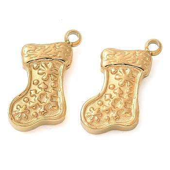 304 Stainless Steel Charms, Manual Polishing, Christmas Socking Charm, Ion Plating(IP), Golden, 12x9x2mm, Hole: 1mm