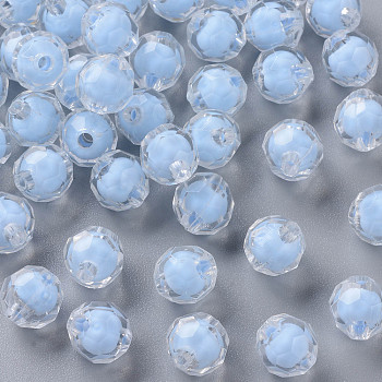 Transparent Acrylic Beads, Bead in Bead, Faceted, Round, Cornflower Blue, 9.5x9.5mm, Hole: 2mm, about 1041pcs/500g