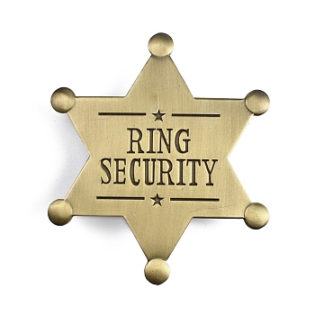 Ring Security Word Badge, Star Alloy Brooch Pin for Backpack Clothes, Antique Bronze, 70x61x7.5mm