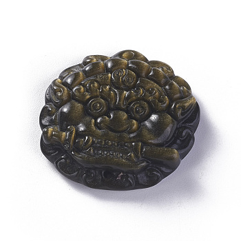 Natural Golden Sheen Obsidian Pendants, Pi Xiu, 30.5x31.6x8mm, Hole: 1.2mm