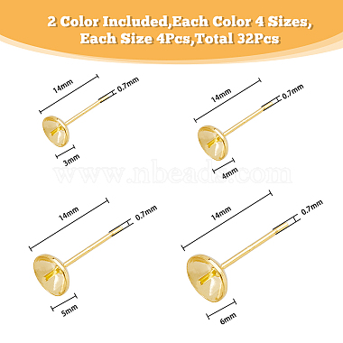 32Pcs 8 Style Rack Plating Brass Stud Earring Findings(KK-FH0005-67)-2