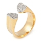 Heart Brass Micro Pave Clear Cubic Zirconia Open Cuff Ring for Women(RJEW-Q819-20G)-1