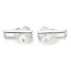 925 Sterling Silver Pave Clear Cubic Zirconia Rectangle with Heart Charms, with 925 Stamp, Silver, 11x6.5x5mm, Hole: 2.5x2.5mm(STER-P071-17S)
