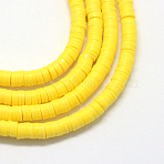 Handmade Polymer Clay Beads, Disc/Flat Round, Heishi Beads, Yellow, 4x1mm, Hole: 1mm, about 380~400pcs/strand, 17.7 inch(X-CLAY-R067-4.0mm-22)