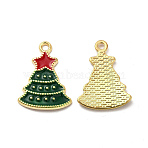 Alloy Enamel Pendants, Christmas Tree Charm, Light Gold, Green, 22.5x16.5x1.5mm, Hole: 1.8mm(PALLOY-B009-11KCG)