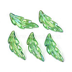 Transparent Plastic Pendants, Leaf Charm, AB Color Plated, Lime Green, 40x14x7.5mm, Hole: 1.5mm, about 454pcs/500g(KY-N025-12)