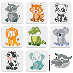 1 Set PET Hollow Out Drawing Painting Stencils, for DIY Scrapbook, Photo Album, with 1Pc Art Paint Brushes, Animal, 200x200mm, 8pcs/set(DIY-MA0002-80)