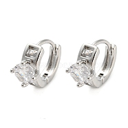Brass with Cubic Zirconia Hoop Earrings, Diamond, Platinum, 10.5x6.5mm(EJEW-G363-08P)