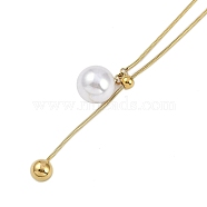 Ion Plating(IP) 304 Stainless Steel Snake Chain Necklaces, Round Plastic Imitation Pearl Tassel Pendant Necklaces, Golden, 28.50 inch(72.4cm)(NJEW-D080-08G)