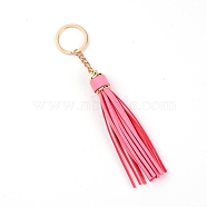 Imitation Leather with Light Gold Alloy Ring Tassel Big Pendants Decorations, Pink, 170mm(AJEW-WH0182-81A)