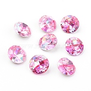 Pointed Back & Back Plated K9 Glass Rhinestone Cabochons, Grade A, Two Tone, Shiny Laser Style, Faceted, Flat Round, Rose, 8x4.5mm(RGLA-J012-8mm-209LS)