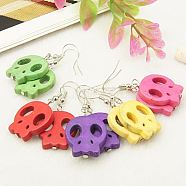 Fashion Earrings For Halloween, with Skull Synthetical Howlite Beads and Brass Earrings Hooks, Mixed Color, 43mm(EJEW-JE00285)