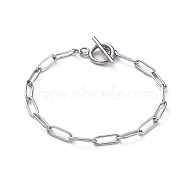 304 Stainless Steel Paperclip Chain Bracelets, with Toggle Clasps, Stainless Steel Color, 7-1/4 inch(18.5cm)(X-BJEW-JB04967)