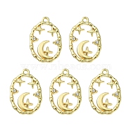 Rack Plating Alloy Pendants, with Crystal Rhinestone, Oval with Moon & Star Charms, Cadmium Free & Nickel Free & Lead Free, Light Gold, 27x18.5x3mm, Hole: 1.8mm(FIND-YW0003-66)